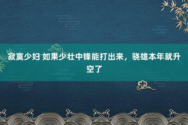 寂寞少妇 如果少壮中锋能打出来,骁雄本年就升空了