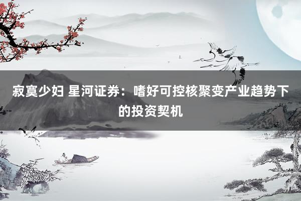 寂寞少妇 星河证券:嗜好可控核聚变产业趋势下的投资契机